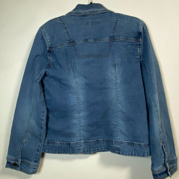 Duplex Tyte Jean Jacket Women's Size L Medium Wash Denim Button Embroidered - Picture 4 of 11